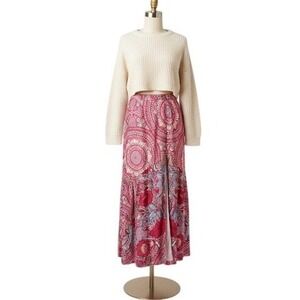 Vintage Y2K Boho Maxi Skirt Floral Print Button‎ Front Slit Elastic Waist slit